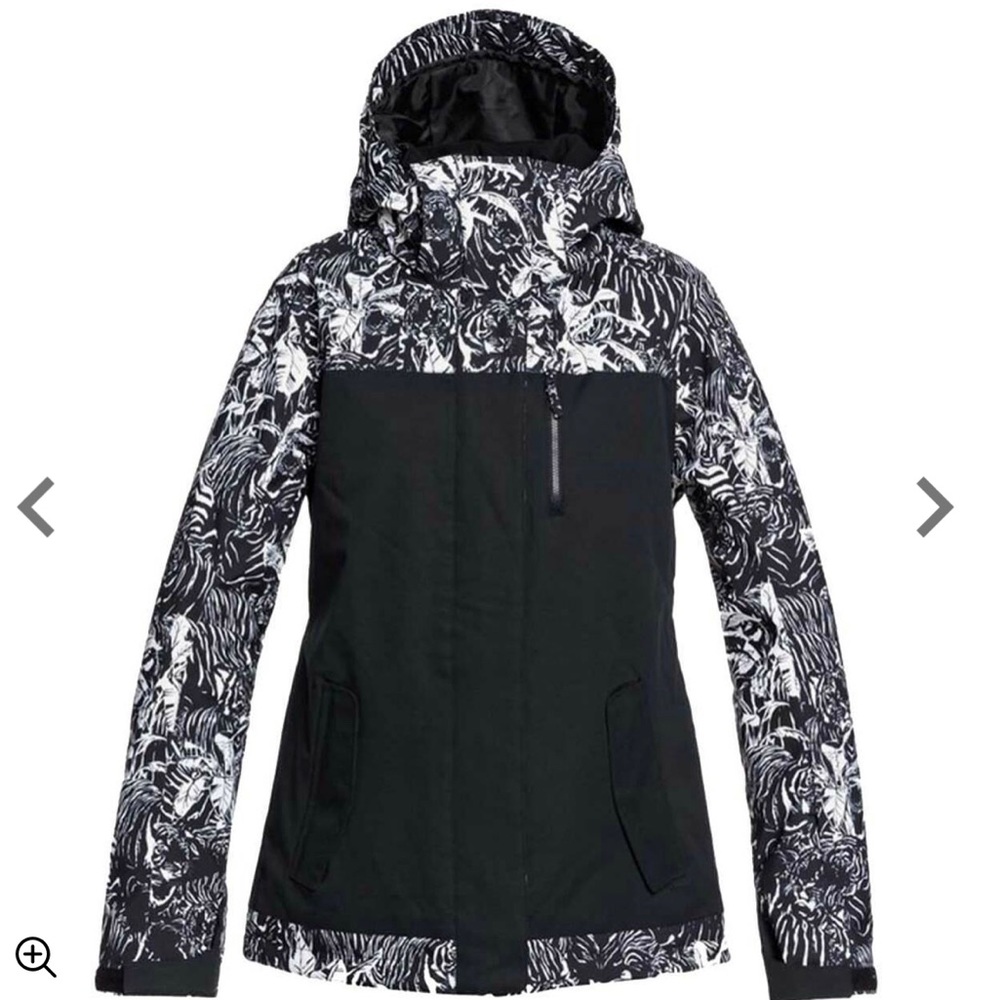 Roxy Ski Snow Jacket Womens Large Black White Tiger Camo Great Condit…